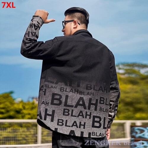 Tide brand plus size mens clothing black gradient plus size new printed tooling jacket denim jacket male 7XL