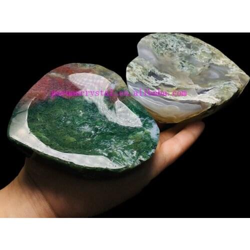 Natural Crystal Bowl Druzy Geode Moss Agate Carved Heart Moon Decorative Plate Mineral Stone Decoration Gifts