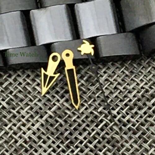 New Arrival Black Watch Hands Spare Parts Fit For NH35 NH36 7s35 4r35 7009 Automatic Movement Turtle Second Hand Gold Rim