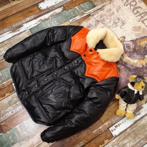 The orange!Collars color matching leather down bread