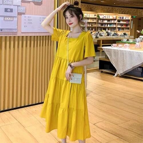 Plus Size Loose Women Long Dress Square Collar Ruffles Short Sleeve Dress Beach Holiday Party Dress High Quality Big Size M-7XL