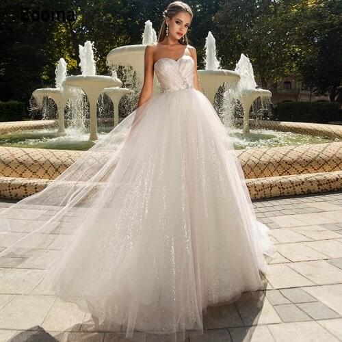 Booma Beach Wedding Dresses Boho Strapless Lace-up Bridal Gown Glitter Shiny Tulle Princess Wedding Gown Vintage Plus Size 2021