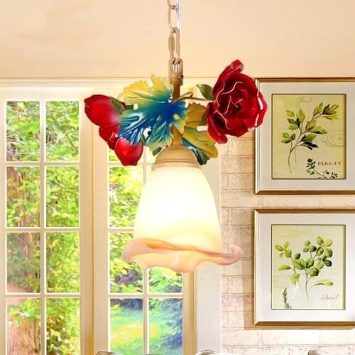 Pendant Lights Red Rose Flower LED Lamps Dinning Room Kitchen Lighting Fixture Cafe Restaurant Home Bar Brass Hanging Lights D77