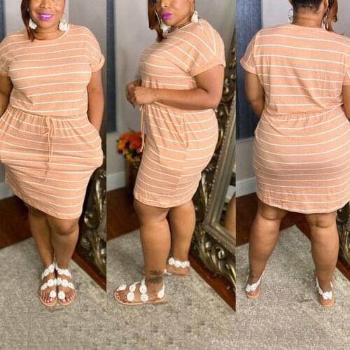 Plus Size Striped Print Dress For Womens Large 4XL 5XL High Waist Causal Fashion Knee Length Elegant Evening Night Club Dresses