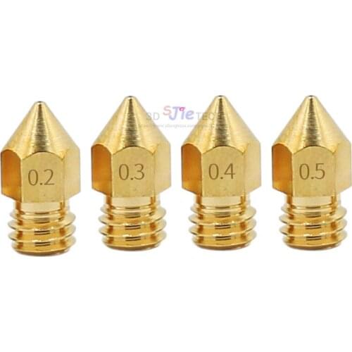 4pcs MK8 M6 Threaded Stainless steel / Brass Nozzle 1.75mm 0.2/0.3/0.4/0.5mm For creality cr-10 ender 3 anet 3D Printer J-head