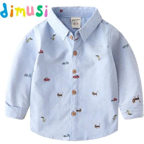 DIMUSI Boys Shirt Autumn 100% Cotton Shirts Oxford Car Printing Long Sleeves Shirts Boys Denim Overshirt shirt Children BC248