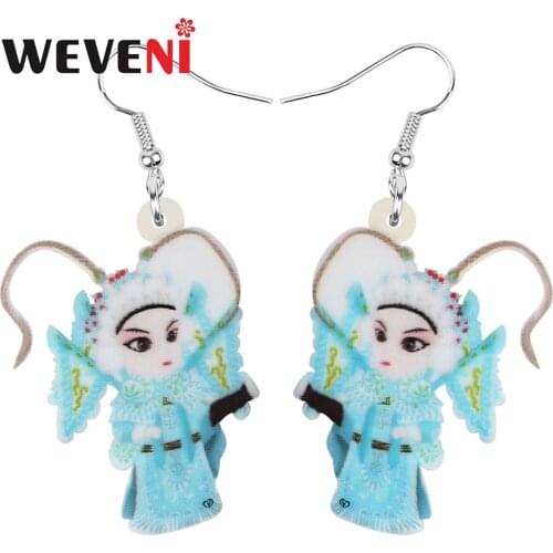 WEVENI Acrylic Blue Chinese Beijing Opera Earrings Lovely Anime Character Dangle Drop Jewelry For Women Teen Kids Fashion Gift