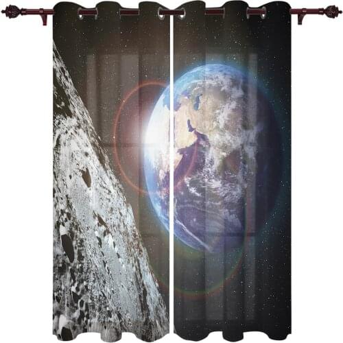 Outdoor Curtains Moon Blue Earth Living Room Kitchen Curtain Drape For Patio Garden Gazebo Yard Valance Cutains