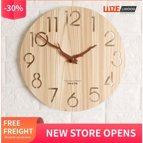 Modern Minimalist Wooden Clock Mute Nordic Style Creative Clock Living Room Home Decorations Lwall Clock 12 Inches