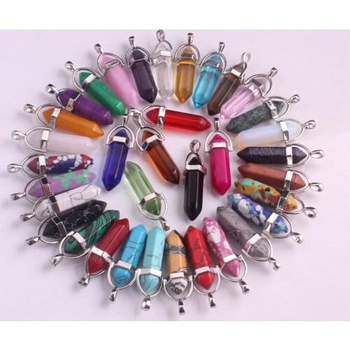 Trendy DIY Small Pendant Necklaces Beads Hexagonal Natural Reiki Chakra Healing Pointed Pendant