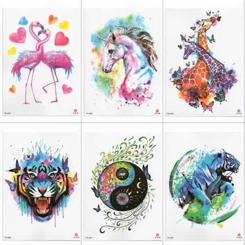 Waterproof Temporary Tattoo Sticker Samll Arm Sleeve Tattoo Flamingo Fox Cat Animal Full Flower Tatoo Body Art Tattoo