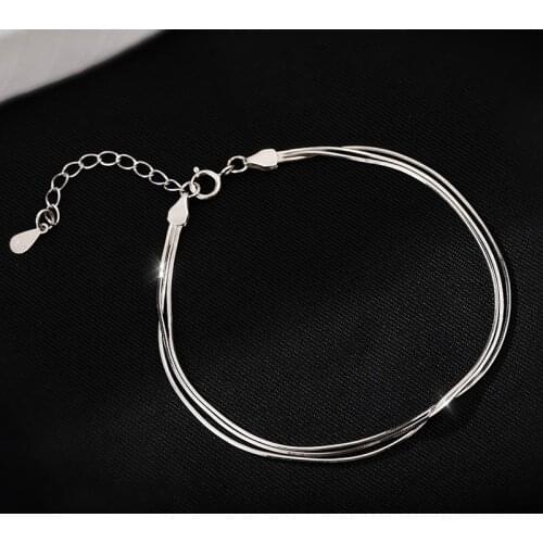 XIHA 925 Sterling Silver Multi Layered Snake Chain Bracelets for Women Elegant Simple Girls Fashion Jewelry Gift