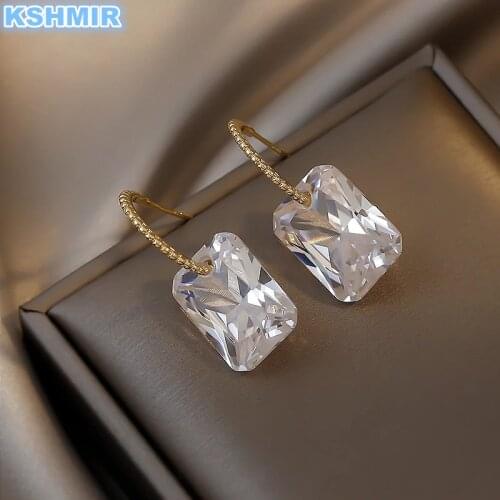 Luxurious Atmosphere Geometric Crystal Square Earrings For Woman Korean Fashion Jewelry Elegant Accessories For Wedding Girls