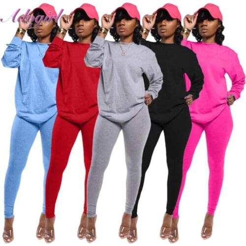 Women Active Two Piece Set Solid Long Sleeve Crop Tops T-Shirt Jogger Pants Suit Outfit Sportwear Workout Tracksuit Matching Set