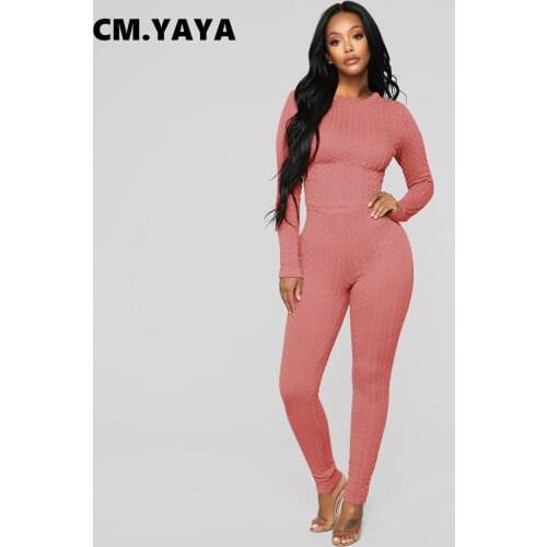 CM.YAYA Women Sweater Suit Solid Slim Tops + Skinny Pencil Pants Two 2 Piece Sets Fashion High Streetwear Casual Outfits Autumn