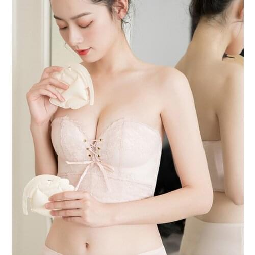 Women Sexy Invisible Bra Air Cushion Lace Strapless Push Up Wirefree Bralette Top Lingerie Small Chest Non-Slip Underwear