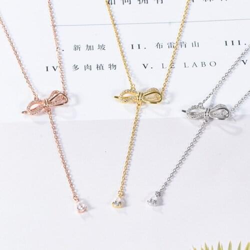 Bowknot Women S925 Silver Necklace Pendant Zircon Silver Neckless Jewellery for Women Zircon Pendant Jewelry Lady Friend Gift