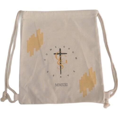 Canvas Shoulder-Bag With Brand Logo Printing Students/Lady Grocery Travel/Daily Use Customizable Cotton Drawstring Backpack Bags