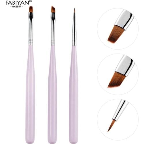 3Pcs/Set Flat Oblique Line Dotting Purple Acrylic UV Gel Polish Painting Drawing Brush Pen Nail Art Tips Design Manicure Tools