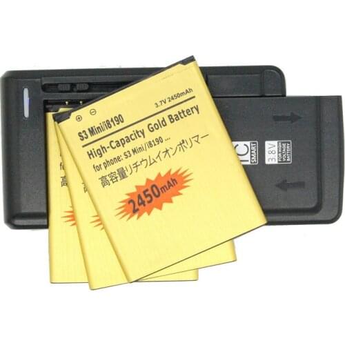 3x 2450mAh EB425161LU Gold Replacement Battery + Universal Charger For Galaxy S3 MINI I699 S7562 S9920 I8190 I8160 J1 Mini J105H