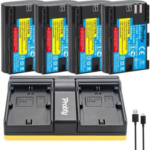 4pcs LP-E6 LPE6 LP E6 Camera Battery + Dual channel charger For Canon EOS 5DS R 5D Mark II III 6D 7D 60D 60Da 70D 80D