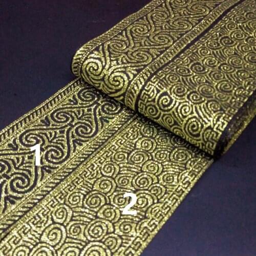 5cm 50mm 2'' Gold Chinese Knot Lotus Leaf Circle Dot Filigree Costume Laciness National Jacquard Ribbon Embroidery Woven Webbing