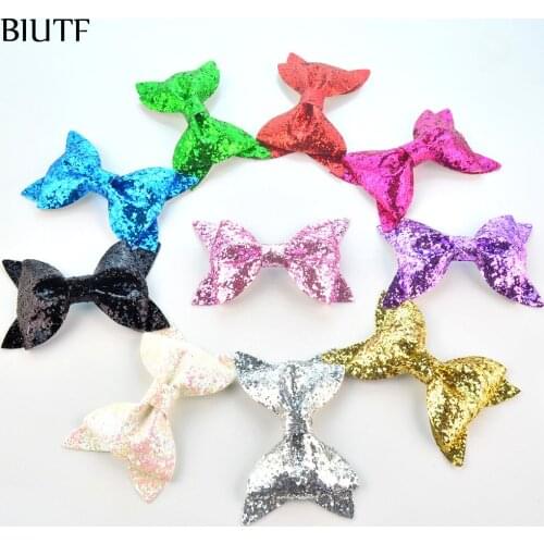 50pcs/lot Beautiful 4*2.4 Large Leather Sequin Glitter Bow Knot Newborn Girl Hairband Hairpin Gift Wrapping Accessories HDJ110
