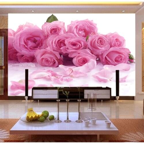5d Pink Papel Flower Murals 3d Wall Mural Vinyl Wallpaper for Wedding Room TV Background 3d Wall Photo Mural Fresco Home Decor