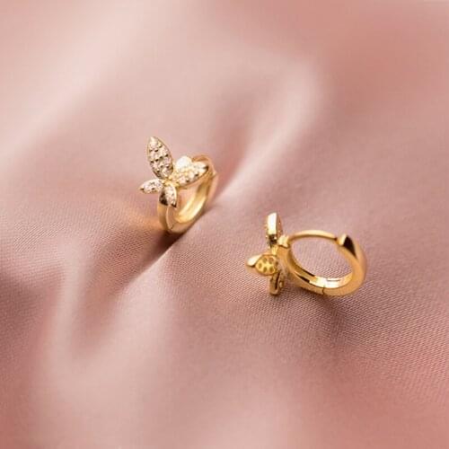 925 Sterling Silver Sweet Insect Butterfly Hoop Earrings For Girl Kids Daughter Small Ear Earring S925 Silver Jewelry