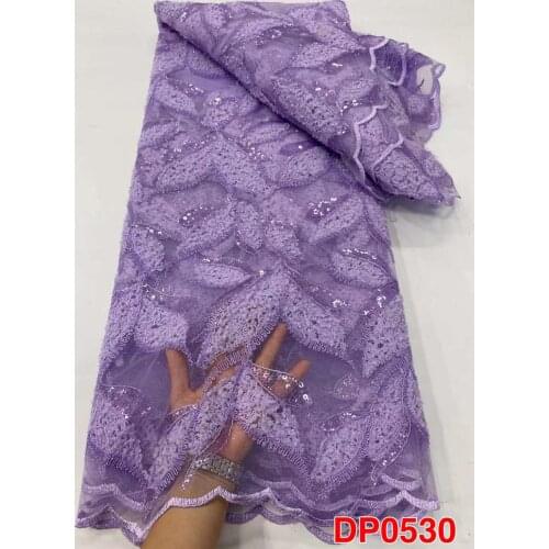 African Net Flowers French Tulle Lace Fabrics With Beads Embroidery Sequinse Tassel Materials 5yards For Party Wedding Dress