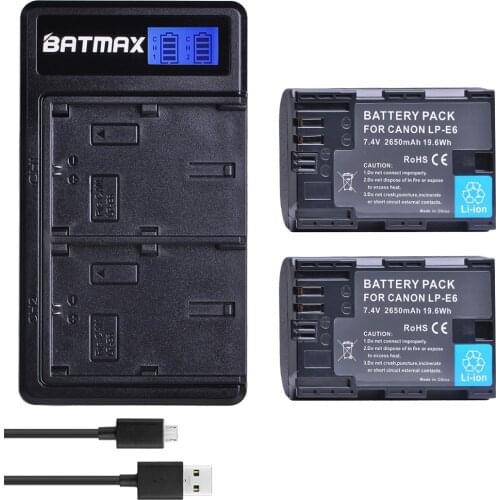 Batmax LP-E6 LP E6 LP-E6N Battery +New LCD Dual USB Charger for Canon EOS 5DS R 5D Mark II 3 5D Mark III 6D 7D 60D 60Da 70D LPE6