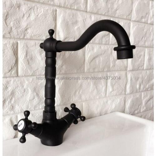 Basin Faucets Oil Rubbed Bronze Bathroom Sink Faucet 360 Degree Swivel Spout Double Cross Handle Vanity Sink Mixer Tap Nnf342