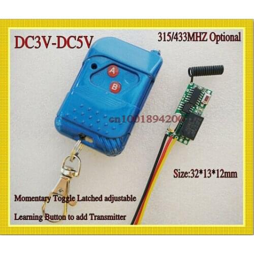 DC3-5V Wireless Switch Remote Control Receiver Transmitter Mini ON OFF Relay Switch 30*13*12mm Momentary Toggle Latched 315MHZ