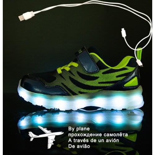 Size 25-36 Kids Led USB Recharge Glowing Shoes Childrens Hook Loop Shoes Childrens Glowing Sneakers Kids Led Luminous Shoes