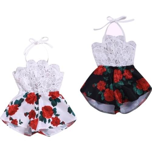 Toddler Baby Girl Floral Lace Romper Jumpsuit Overalls Kids Girls Summer Halter Sleeveless Rompers Outfit Clothes Playsuit Tops