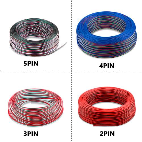 2pin/3pin/4pin/5pin/6pin Electric Extension Wires 22AWG Led Connector For WS2811 WS2812B 5050 RGB RGBW LED Strip 5m/10m/50m/100m