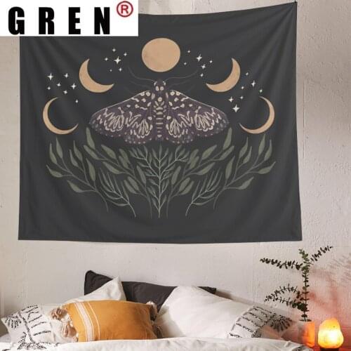 GREN Moon Phase Butterfly Tapestry Wall Hanging Covering Rugs Background Cloth Beach Mat Blanket Art Bedroom Living Home Decor