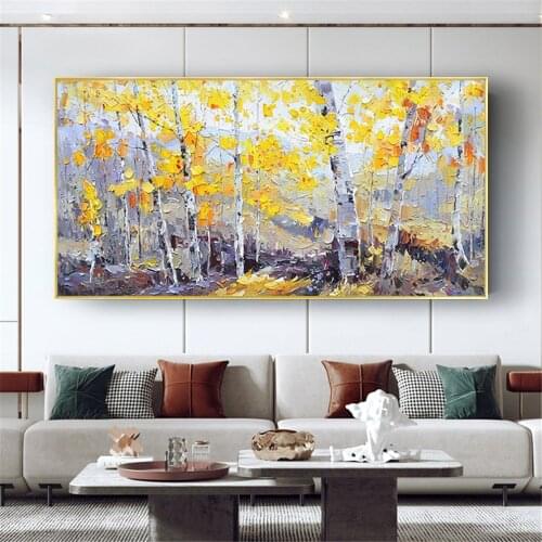 Best pure Handmade 3D Textured Birch Trees Canvas Painting Wall Art Abstract Forest Landscape Tree Wall pictures for living room