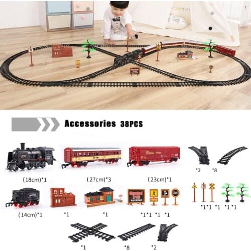 Simulation Electric Track Train Building Blocks Classical Locomotive Model Toy LED and Sound Retro Steam Train Toy For Children