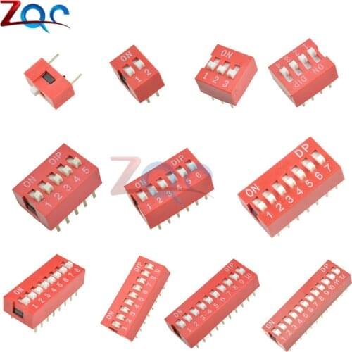 10PCS Slide Type Switch Module 1 2 3 4 5 6 7 8 9 10 12 Bit 2.54mm Position Way DIP Red Pitch Toggle Switch Red Snap Switch
