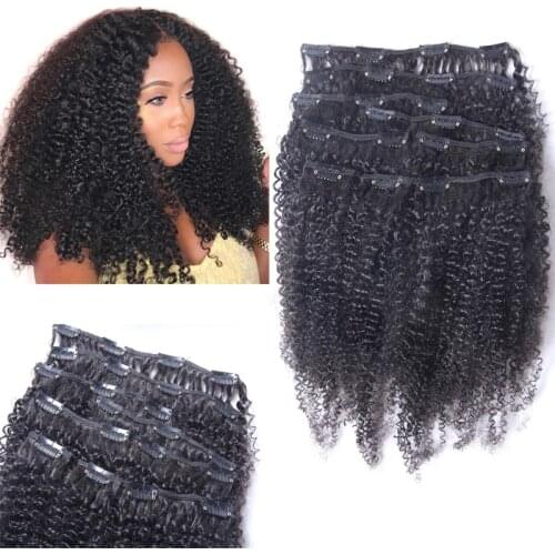 Mongolian Remy Hair Afro Kinky Curly Clip In Human Hair Extensions Natural Black Color For Black Women 8 Pieces And 200g/Set