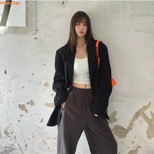 Real shot 2021 autumn new black suit jacket British casual loose wild high-end suit jacket women