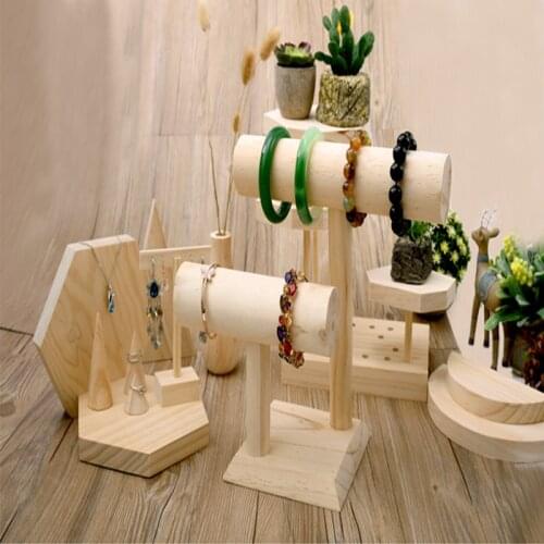 Solid Wood Jewelry Display Stand Bracelet Storage Rack Beads Display Standing Rack Single/Double Layers Jewelry Holder Rack