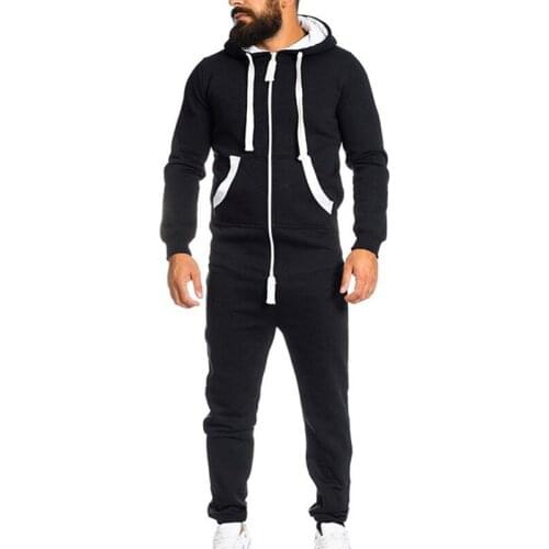 Casual men Jumpsuits Spring autumn Solid color hoodies One-piece suit mens long Overalls Bibs Pants Rompers hooded Sportswear