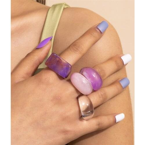 Transparent Resin Acrylic Irregular Colourful Geometric Square Round Rings for Women Jewelry Party Gifts Accessories Party Gift