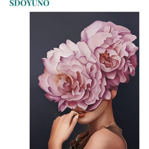 SDOYUNO 60x75cm Frameless Oil Painting By Numbers Flower And Women DIY Paint By Numbers On Canvas Figure Wall Art