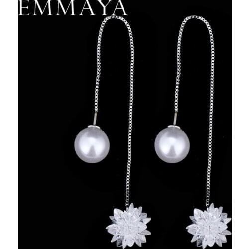 EMMAYA Long Chain Hanging Earrings with Zircon CZ Drop Earrings for Women Jewelry Silver Color Drop Earrings Pendientes