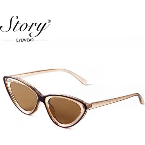 STORY Retro Fashion Transparent Cat Eye Sunglasses Women Men Brand Design Trendy Pink Glitter Triangle Frame Sun Glasses S2221M