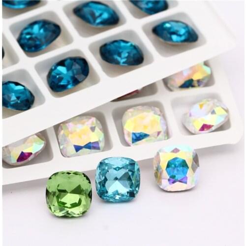 XIAOPU All Sizes Bright Shining Fat Square K9 Loose Rhinestones Piontback Strass Crystal Glue on Clothing Jewelry Accessories