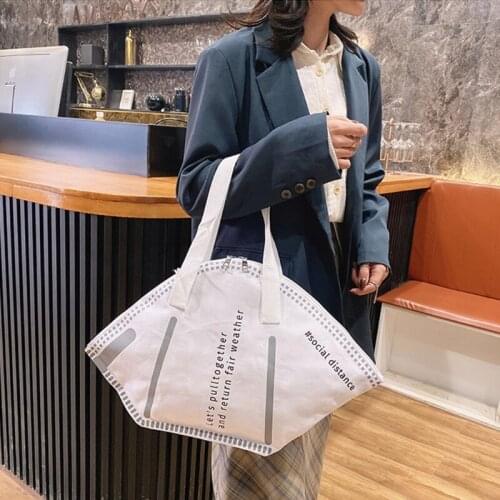MENGHUO 2021 New Fashion Women Large Mask Shopping Bag Canvas Shoulder Bag Home Storage Bag